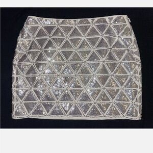 Silver Geometric Sequin Skirt